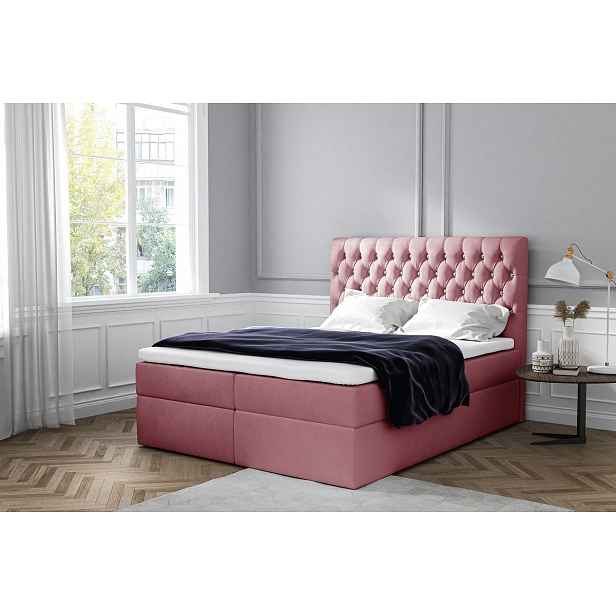 Elegantní čalouněné jednolůžko Mandy s úložným prostorem růžová 120 x 200 + topper zdarma
