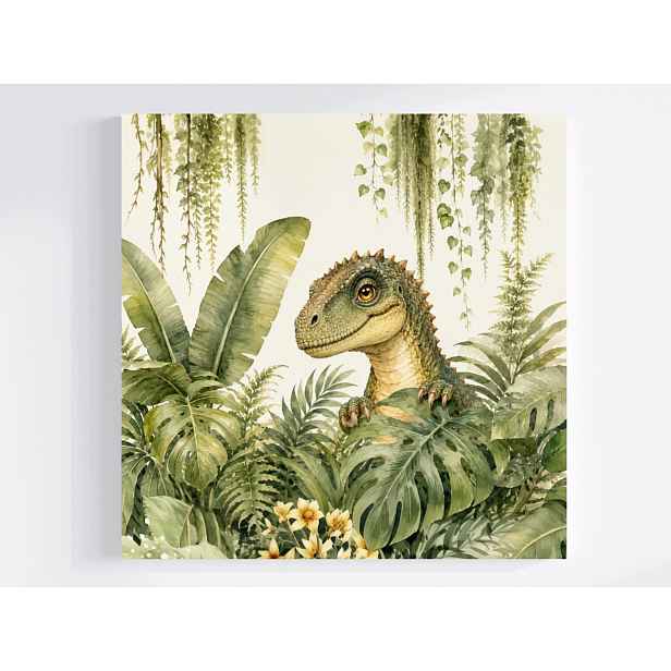 Obraz Na Plátně Canvas Džungle Listy Křoviny Palmy Plaz Dinosaurus 50x50