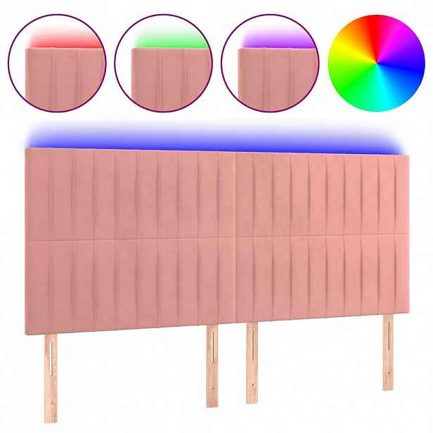 vidaXL Čelo postele s LED růžové 200x5x118/128 cm samet