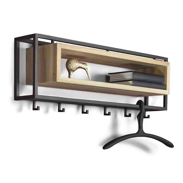 Černý/v přírodní barvě kovový nástěnný věšák s poličkou 78 cm School – Spinder Design