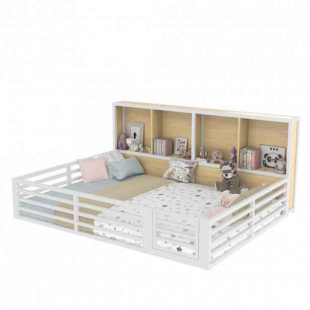 CHICFURN DĚTSKÁ POSTEL 140/200 cm v bílé barvě s LED osvětlením, policemi a roštem