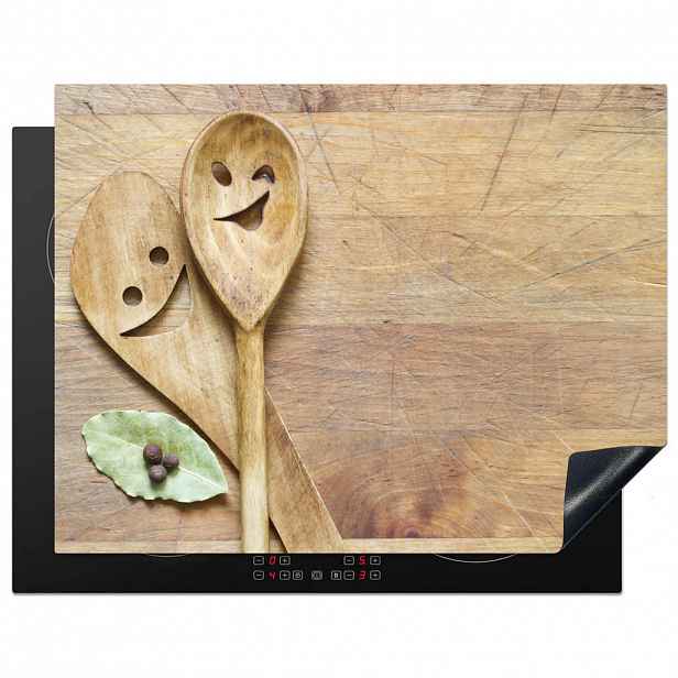 MuchoWow KRYT NA INDUKČNÍ DESKU Dřevo - Lžíce - Hnědá - Smiley 77x59 cm