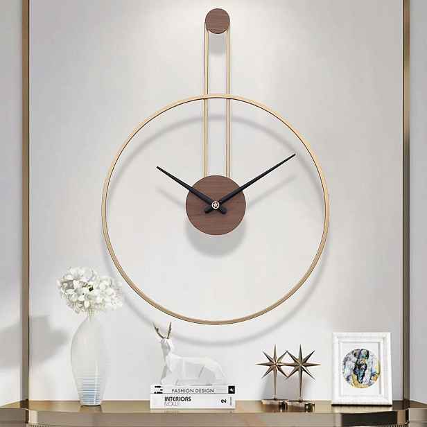 Nástěnné Hodiny Zlaté Velké 73 x 55 cm Dřevo Kov Modern Loft Ganddobe