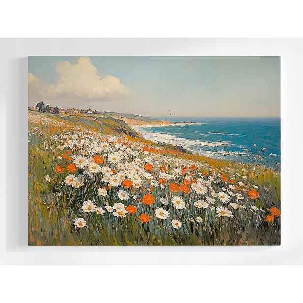 Plakát Krajina Moře Útes Louka Květiny Máky Sedmikrásky 100x75