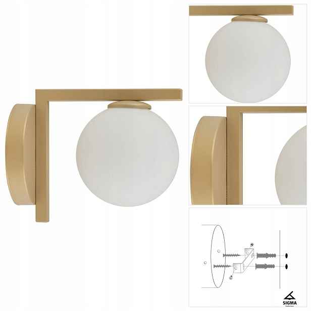 Zlatá nástěnná lampa Andy s vyřezávaným tvarem nad krbem v obývacím pokoji Sigma Lighting