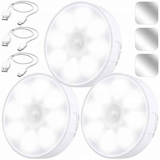 3X Led Lampička Sada Schodišťových Světel S Pohybovým Senzorem Noční Do Skříně
