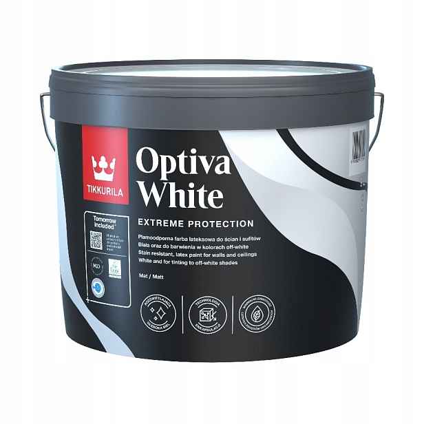 Barva Tikkurila Optiva White 9L Bílá Barva Barva Odolná Proti Skvrnám