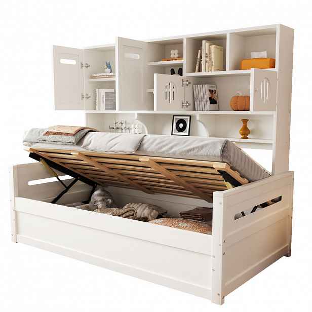 CHICFURN POSTEL 90/200 cm v bílé barvě s hydraulickým úložným prostorem