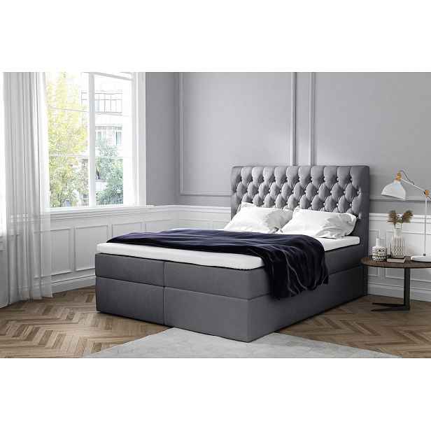 Elegantní čalouněné jednolůžko Mandy s úložným prostorem tmavě šedá 120 x 200 + topper zdarma