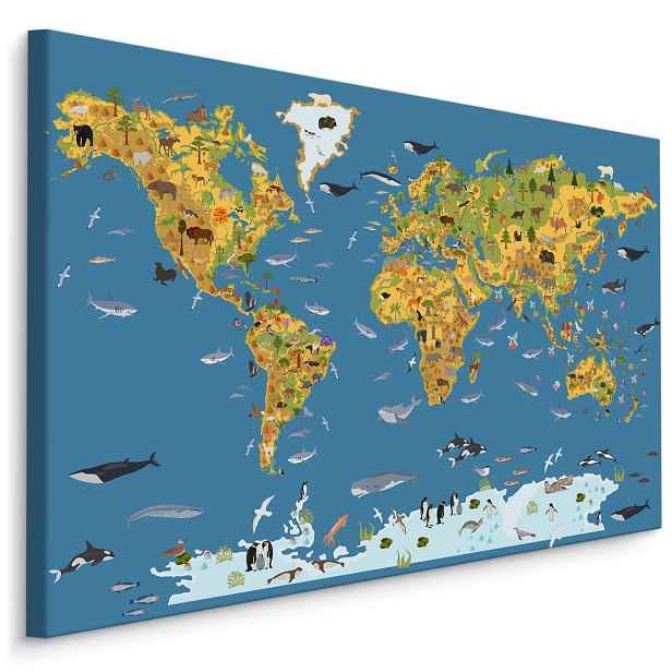MyBestHome BOX Plátno Mapa Světa Se Zvířaty Varianta: 90x60