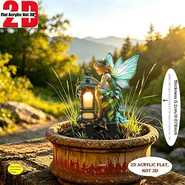 TEMU 2D plochý - 【2D plochý】 2D plochý - [2D plochý] 1 ks, 2D plochý, Akrylová zahrada s vílami, zahradní dekorativní zemní kolík, Vhodné pro domácí
