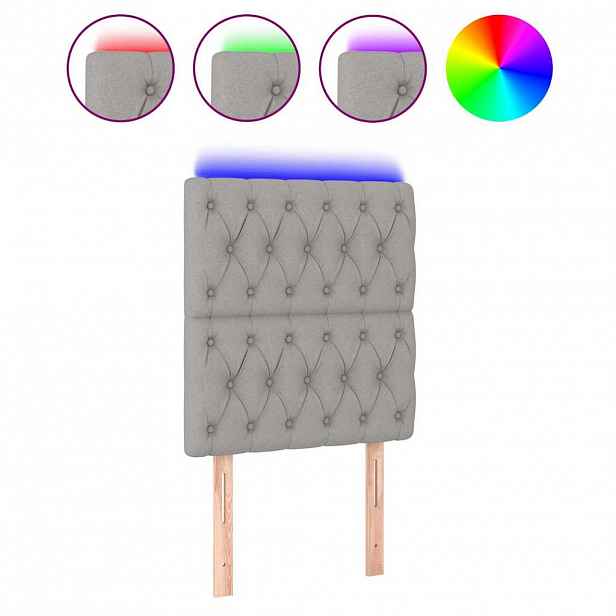 vidaXL Čelo postele s LED světle šedé 80x7x118/128 cm textil