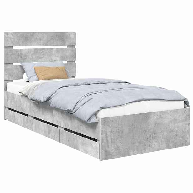 vidaXL Rám postele s čelo Betonově šedá 75 x 190 cm Inženýrské dřevo