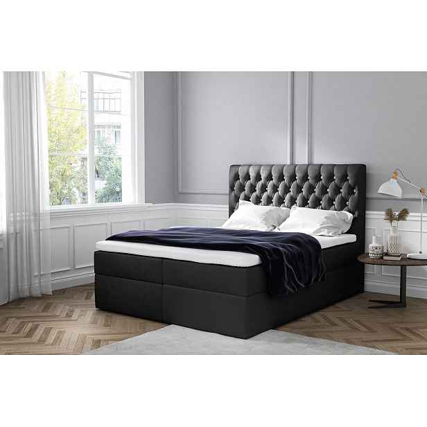 Elegantní čalouněné jednolůžko Mandy s úložným prostorem černá 120 x 200 + topper zdarma