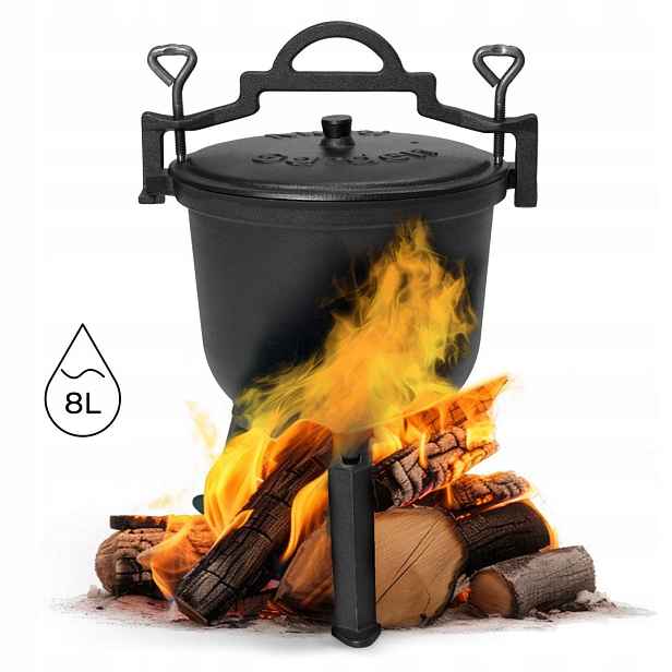 Litinový kotlík stojící 8L lovecký hrnec táborák gril MultiGarden Mult