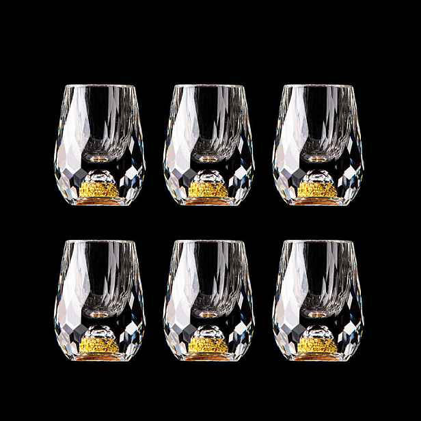 TEMU 6 ks Elegantní skleněné poháry na shot s detaily zlatých listů - 15 ml/0,5 oz poháry na /Tequila, opakovaně použitelné, pratelné v myčce,