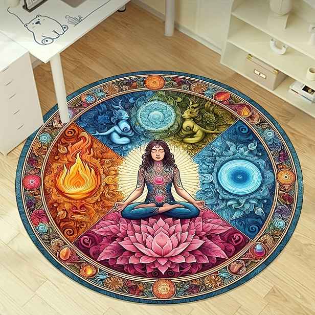 TEMU 800g/m² Křišťálový sametový meditační koberec Meridian Water dívky s lotosovou jógou, pro domov, obývací pokoj, ložnici, jógovou podložku,