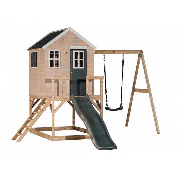 Wendi Toys Dětský zahradní domeček a hřiště (houpačka + skluzavka) barva: šedá