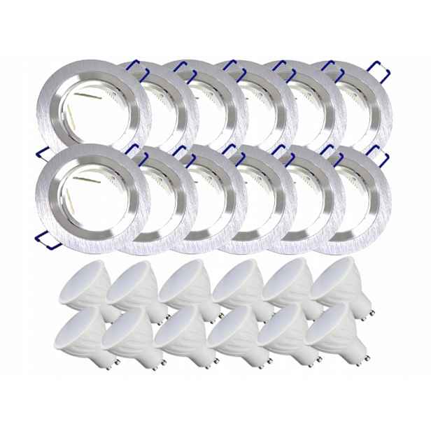 12x Hliníková Lampa Objímka Inox Ocel Kartáčovaná Led Žárovky 10W