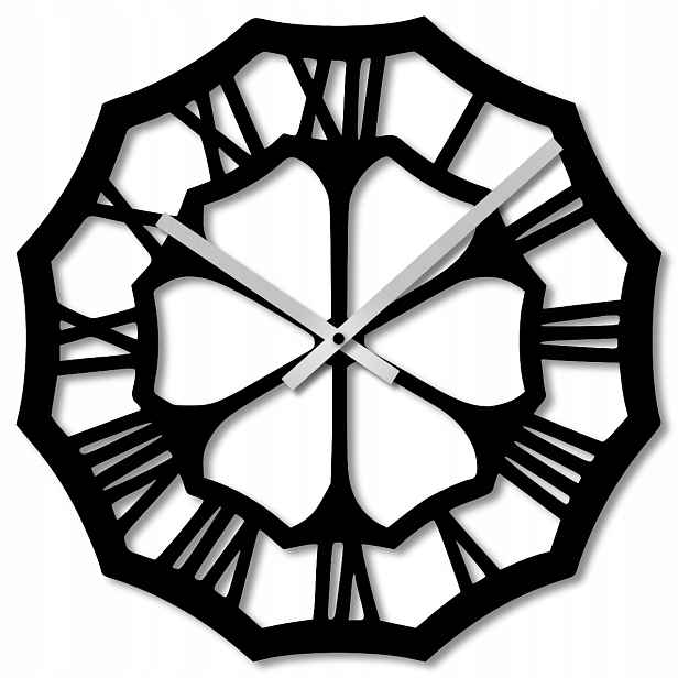 Nástěnné Hodiny 60 cm Dřevěné Nástěnné Hodiny Velké Černé Geometrické 3D