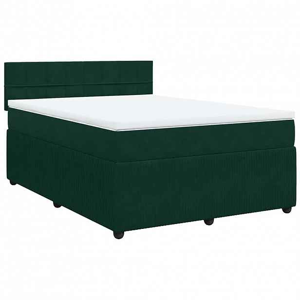 vidaXL Box spring postel s matrací tmavě zelená 140x200 cm samet
