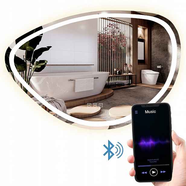 Led Podsvícené Zrcadlo Zrcadlo Asymetrické S Mlhovým Systémem A Bluetooth 70x100cm
