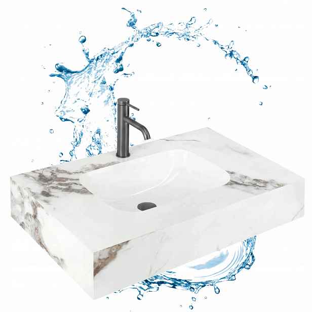 Nástěnné obdélníkové umyvadlo Rea Aresa Cold Jade 80 cm Konglomerát Bílá