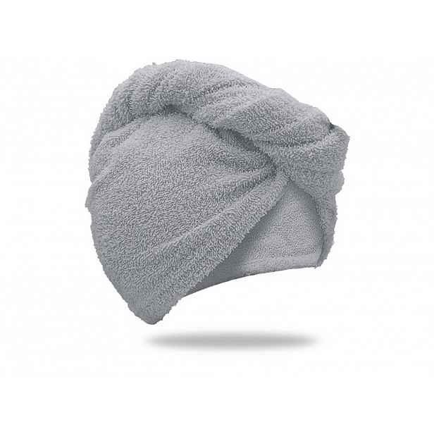 Rychleschnoucí froté turban na vlasy světle šedý, 100% bavlna
