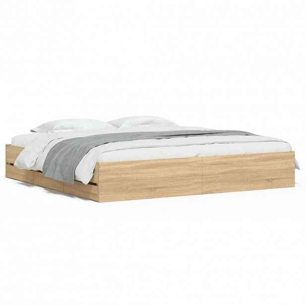 vidaXL Rám postele se zásuvkami dub sonoma 200x200 cm kompozitní dřevo