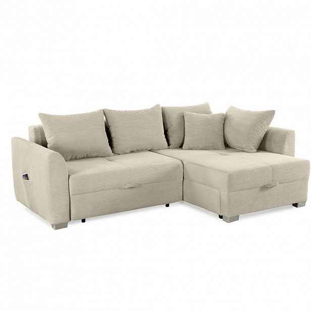 luma-home ROHOVÁ POHOVKA s funkcí rozkládání a úložným prostorem, 236 × 160 × 81 cm (Š×H×V), ležecká plocha 142 × 202 cm, manšestr šedá-béžová / 15201
