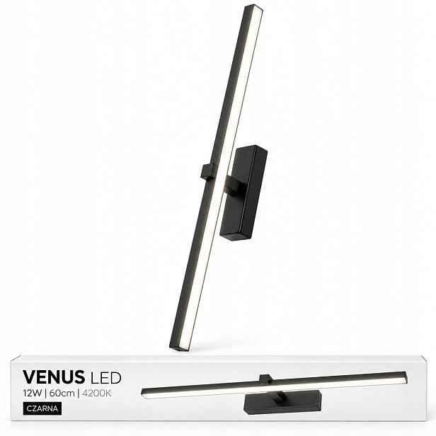 Nástěnné svítidlo nad zrcadlo Venus Led 12W 60 cm černé 4200K IP44 840lm do koupelny