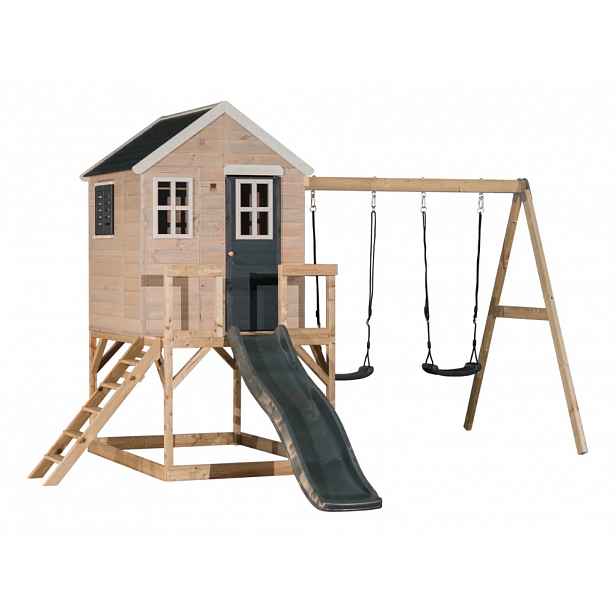 Wendi Toys Dětský zahradní domeček a hřiště (2 houpačky + skluzavka) barva: šedá