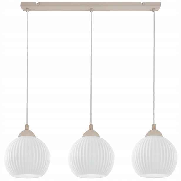 Závěsná Stropní Lampa Lustr Trojitý Béžový Bílé Skleněné Koule Glamour