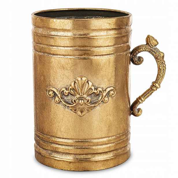 Květináč Obal Na Květináč Ve Tvaru Kufla 23x15 cm Kovový Retro Zlatý 20 25