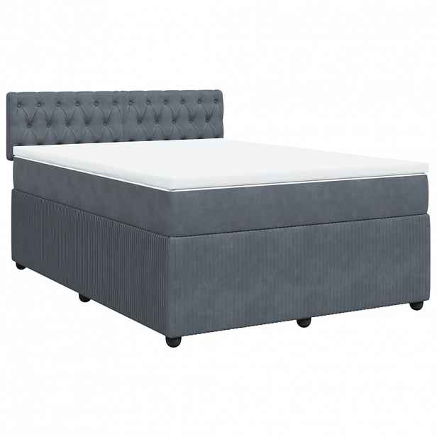 vidaXL Box spring postel s matrací tmavě šedá 140x200 cm samet