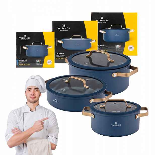 Sada hrnců 20/24/26 cm indukční plynové nepřilnavé hrnce Valdinox Giovanni