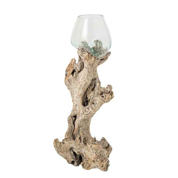 Skleněná váza z recyklovaného skla na dřevu Gamal White XXL - 40*40*80 cm J-Line by Jolipa