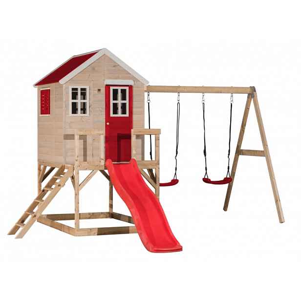 Wendi Toys Dětský zahradní domeček a hřiště (2 houpačky + skluzavka) barva: červená