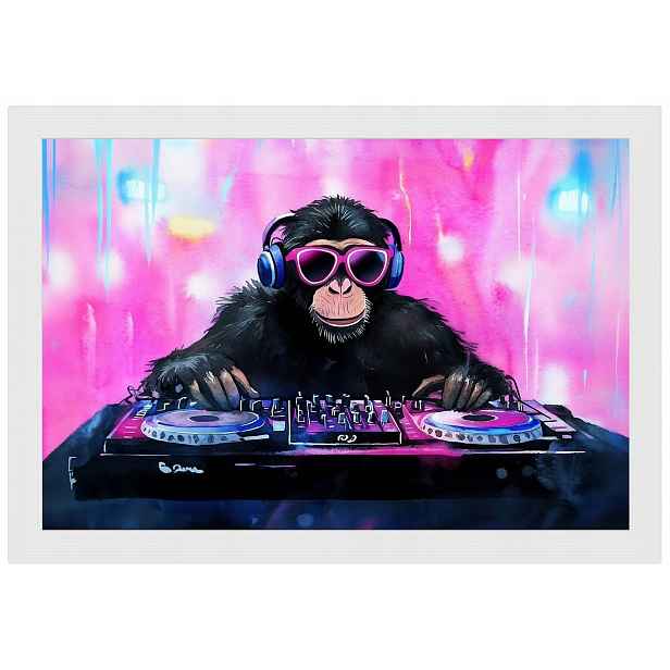 Plakát Rámeček Dřevo Párty Hudba Koncert Dj Opice Šimpanz 60x40