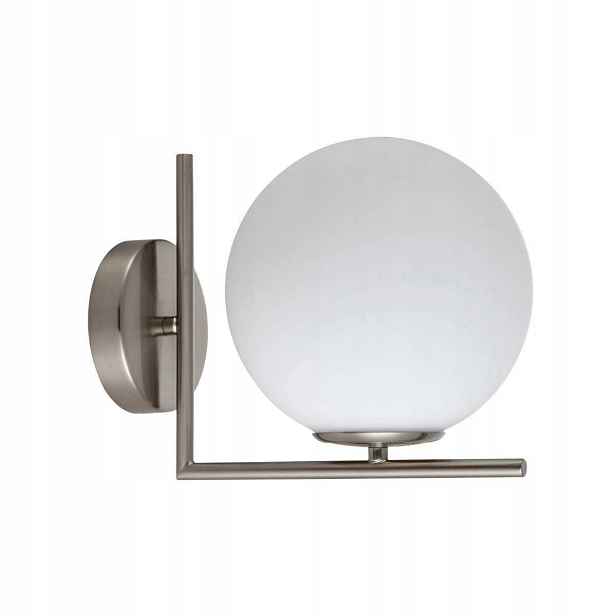 Italux Mondo nástěnná lampa nikl satinovaná koule bílá E27 IP20