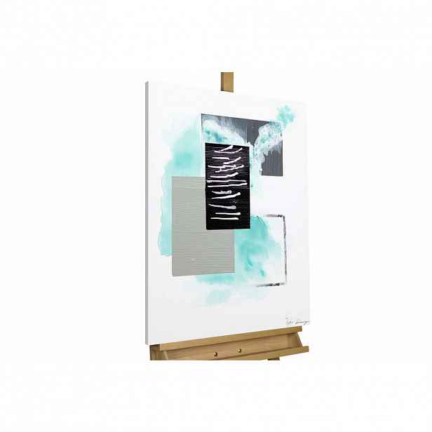KUNSTLOFT RUČNĚ MALOVANÝ AKRYLOVÝ OBRAZ ŠEDÝ/TURQUOISE, 60/80 CM