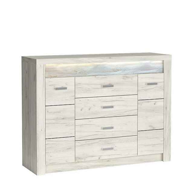 MASSENO KOMODA ZERI, 108,5/103,5/42 cm se 4 zásuvkami, počet dvířek: 1, dub Bianco