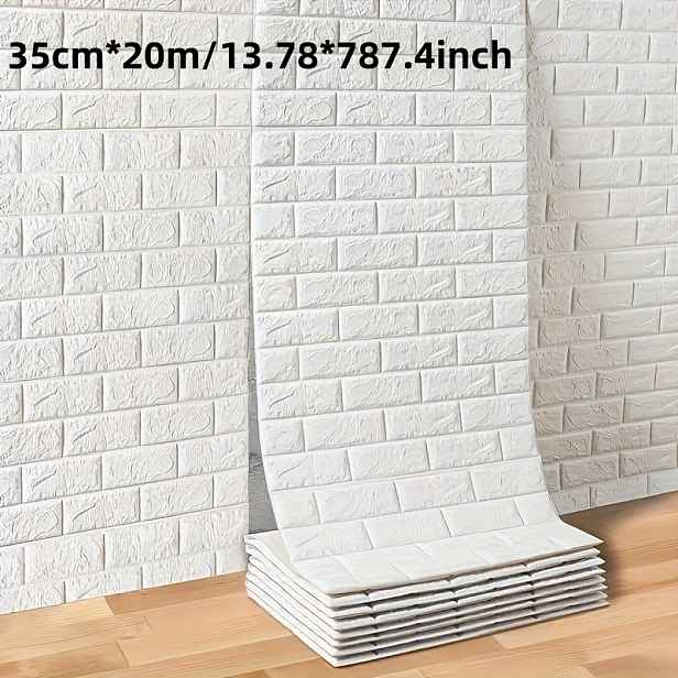 TEMU Samolepicí pěnové obklady na zeď s 3D designem cihel, délka 20M, ideální pro renovace domácností. Tyto texturované panely jsou snadno
