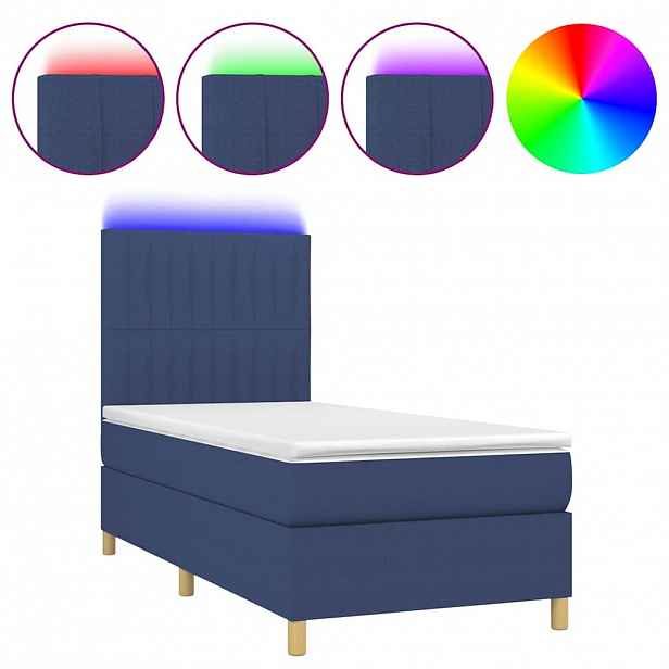 vidaXL Box spring postel s matrací a LED modrá 90x190 cm textil