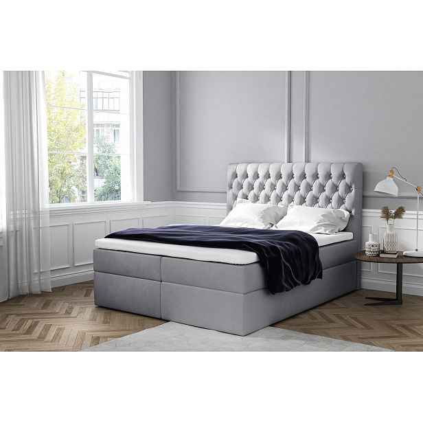 Elegantní čalouněná postel Mandy s úložným prostorem šedá 160 x 200 + topper zdarma