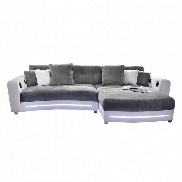 luma-home MULTIMEDIÁLNÍ ROHOVÁ POHOVKA, zvukový systém, RGB LED osvětlení, Bluetooth, 322 × 190 × 88 cm (Š×H×V), umělá kůže, bílá – mikrovlákno šedá /