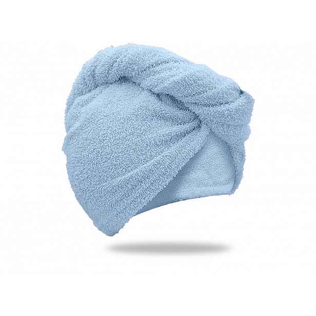 Rychleschnoucí froté turban na vlasy světle modrý, 100% bavlna