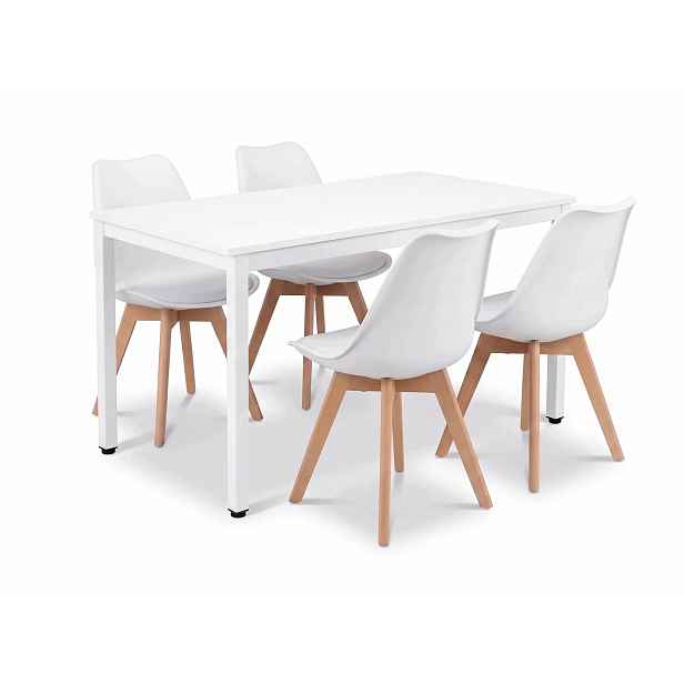 Stůl Loft 120x60 Bílý 4 skandinávská křesla s polštářem Bílá