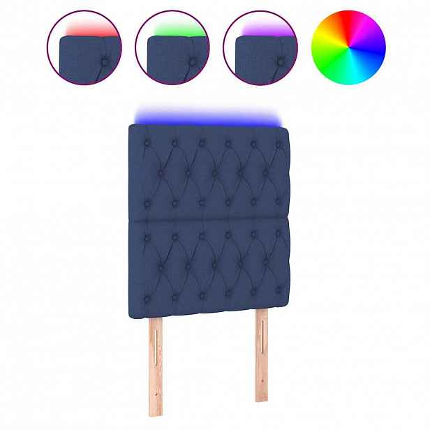vidaXL Čelo postele s LED modré 80x7x118/128 cm textil