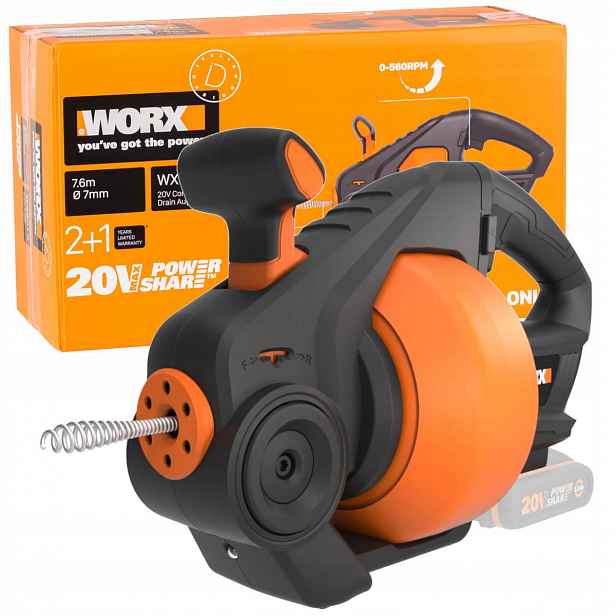 Worx WX891.9 Akumulátorový Čistič Trubek 7 mm x 7,6 m 20 V